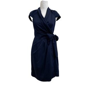 Diane von Furstenberg Vern 100% Cotton Navy Blue Wrap Dress